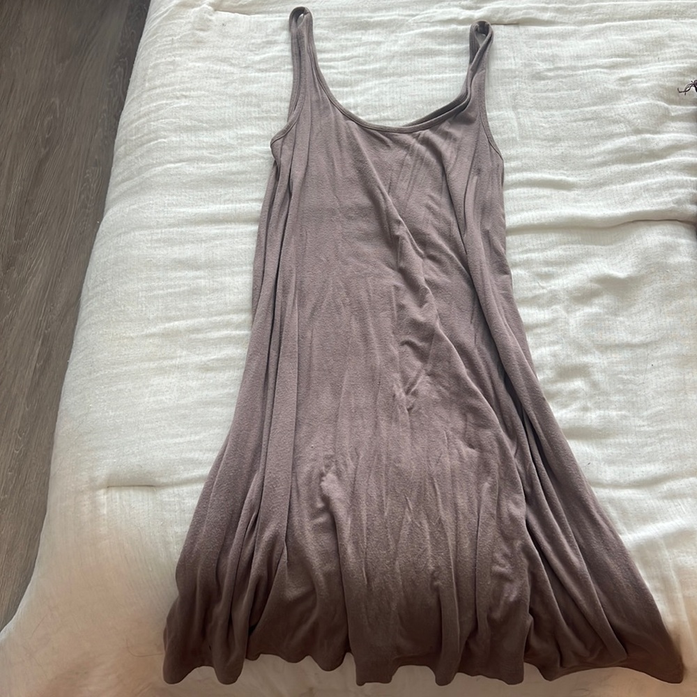 Tannish grey cotton dress.